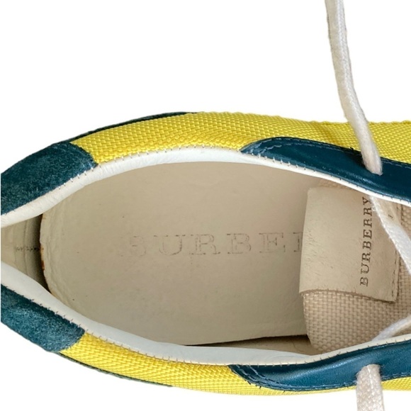 Burberry Pop Suede Nylon Sneakers Runners Teal and Yellow - Picture 8 of 14